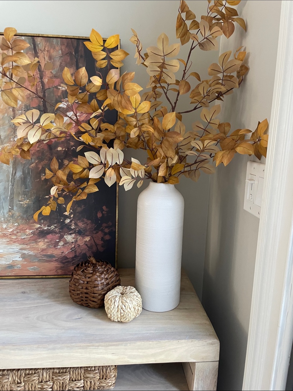 Target White Ceramic Floor Vase with Golden Faux Foliage
